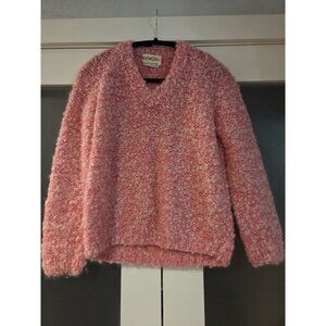 Vtg Pink Bouclé Sweater Women’s Fits S/M Italy Wool Blend V-Neck Cottagecore